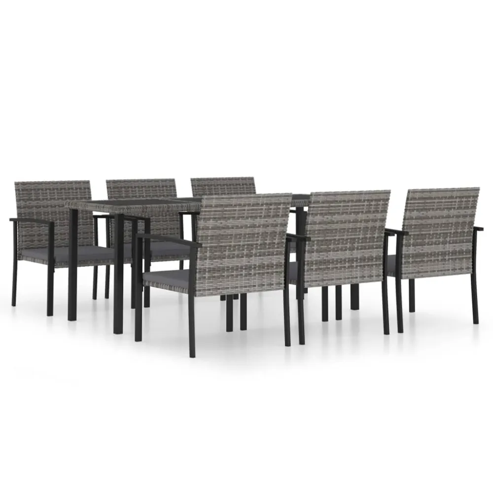 Set con Mesa vidaXL juego de comedor para jardín 7 piezas ratán sintético gris