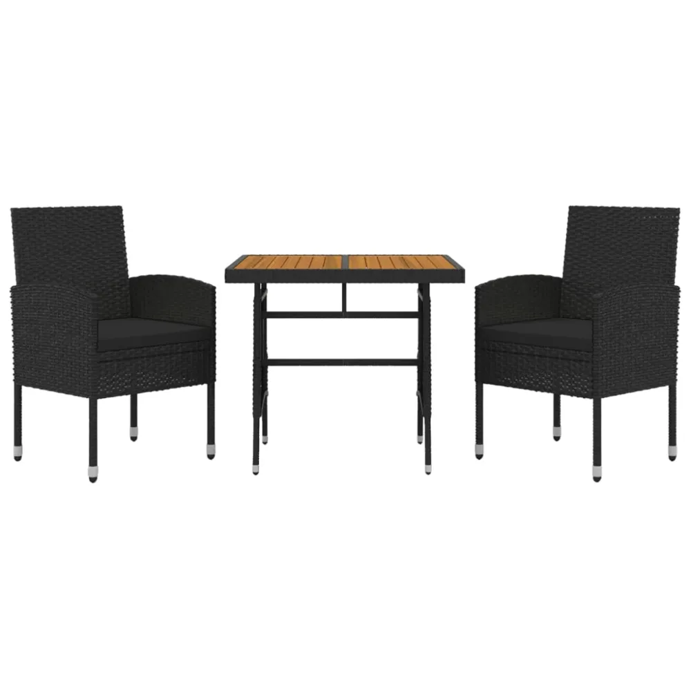 Set con Mesa vidaXL juego de comedor de jardín 3 pzas ratán sintético negro