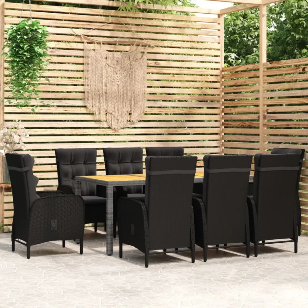 Set con Mesa vidaXL juego de comedor para jardín 9 piezas ratán sintético negro