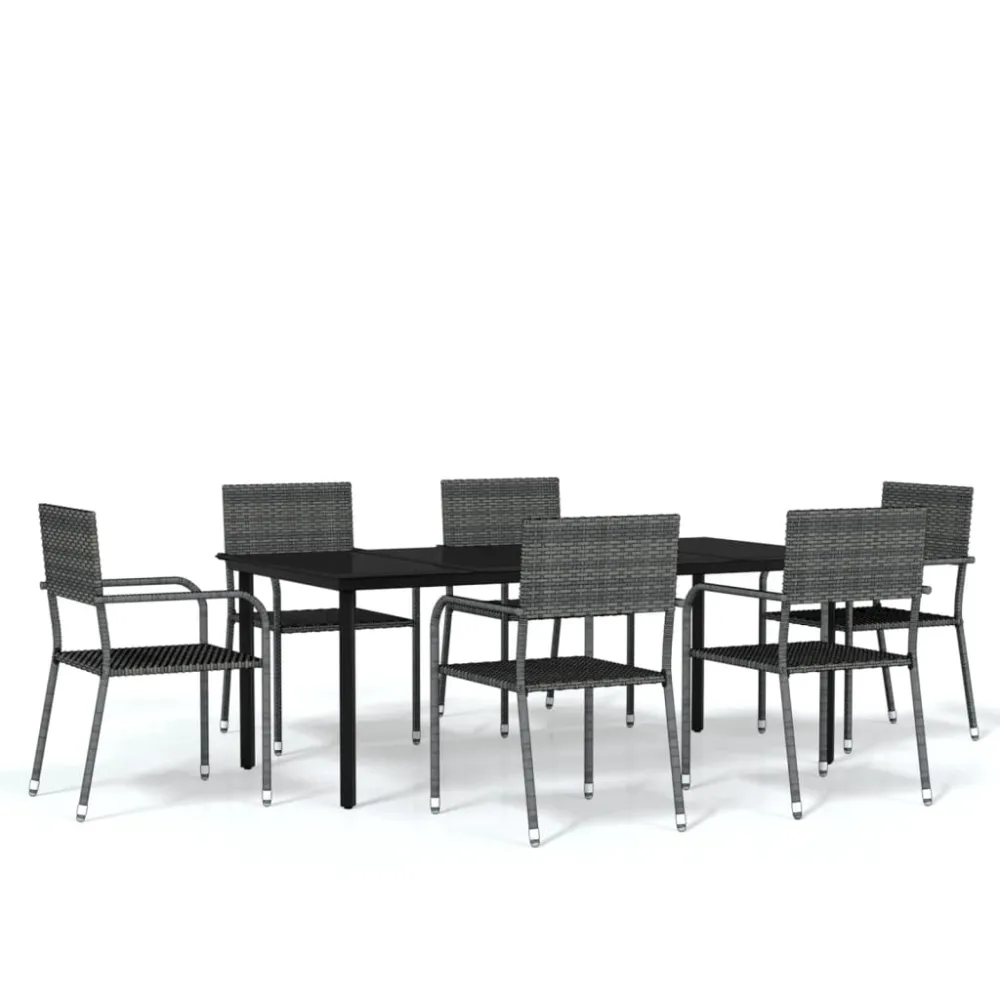 Set con Mesa vidaXL juego de comedor para jardín 7 piezas gris