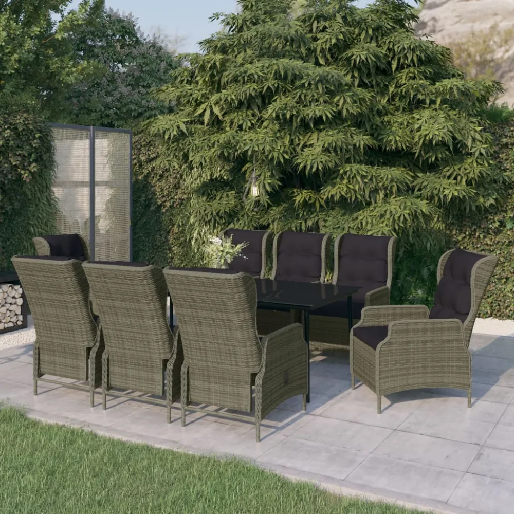 Set con Mesa vidaXL juego de comedor de jardín 9 piezas marrón