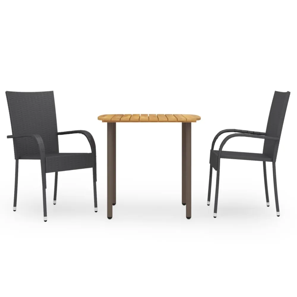 Set con Mesa vidaXL juego de comedor para jardín 3 piezas ratán sintético negro