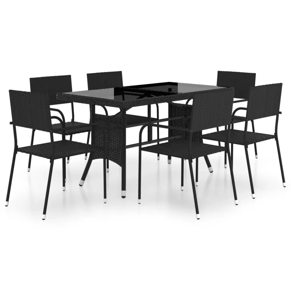 Set con Mesa vidaXL juego de comedor para jardín 7 piezas ratán sintético negro