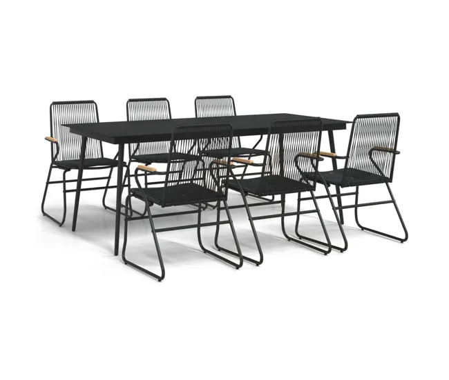 Set de Terraza Juego de comedor para jardin 7 piezas ratán PVC negro