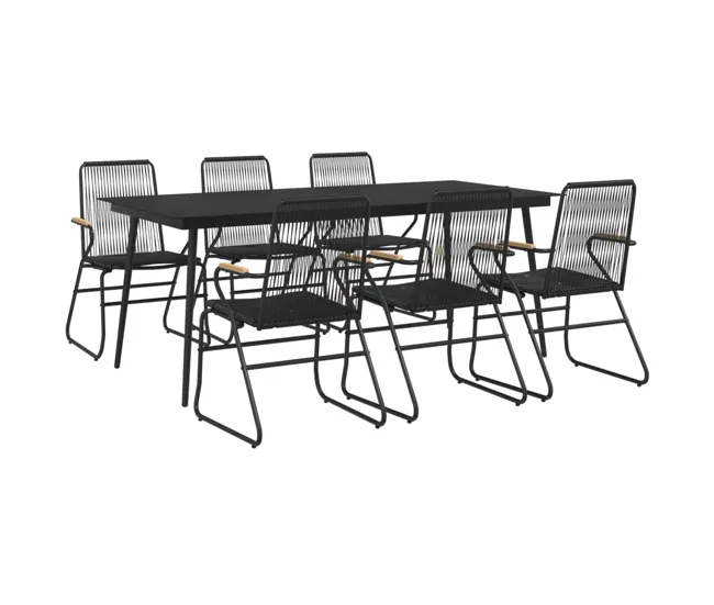 Set de Terraza Juego de comedor para jardin 7 piezas ratán PVC negro