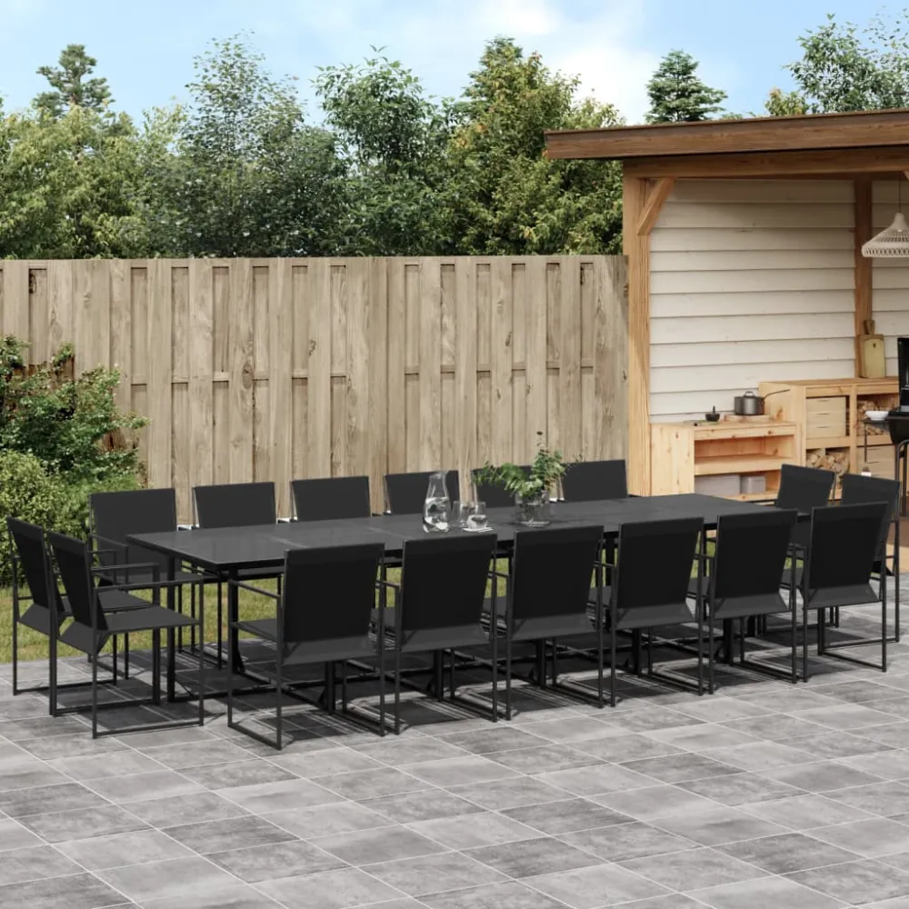 Set de Terraza vidaXL juego de comedor de jardín 17 piezas textileno negro