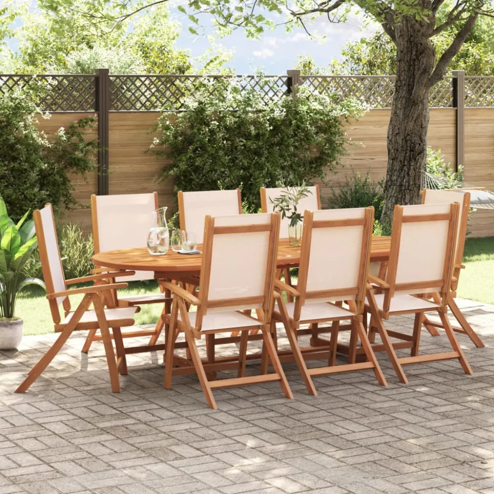Set de Terraza vidaXL juego comedor de jardín 9 pzas madera maciza acacia y textileno