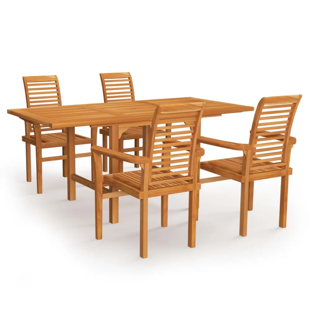 vidaXL conjunto de comedor de jardín 5 piezas madera maciza de teca Fácil Mantenimiento