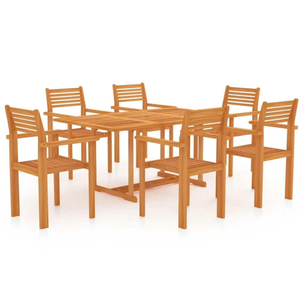 vidaXL conjunto de comedor de jardín 7 piezas madera maciza de teca con Mesa de Centro