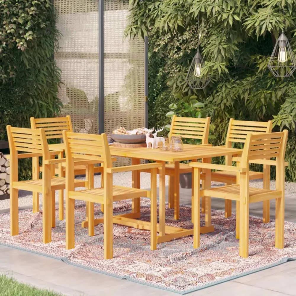 vidaXL conjunto de comedor de jardín 7 piezas madera maciza de teca con Mesa de Centro