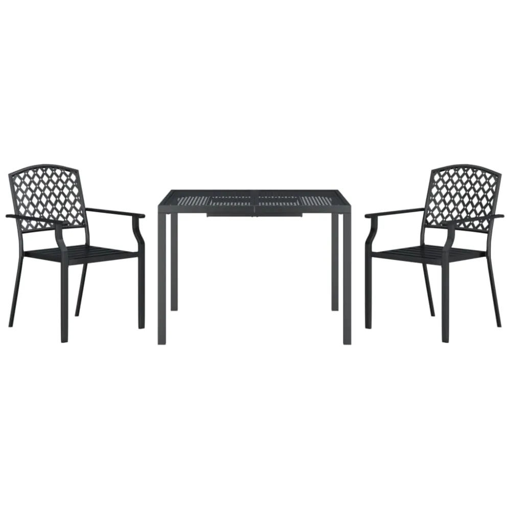 vidaXL juego de comedor de jardín 3 piezas acero gris antracita en Ratán Sintético