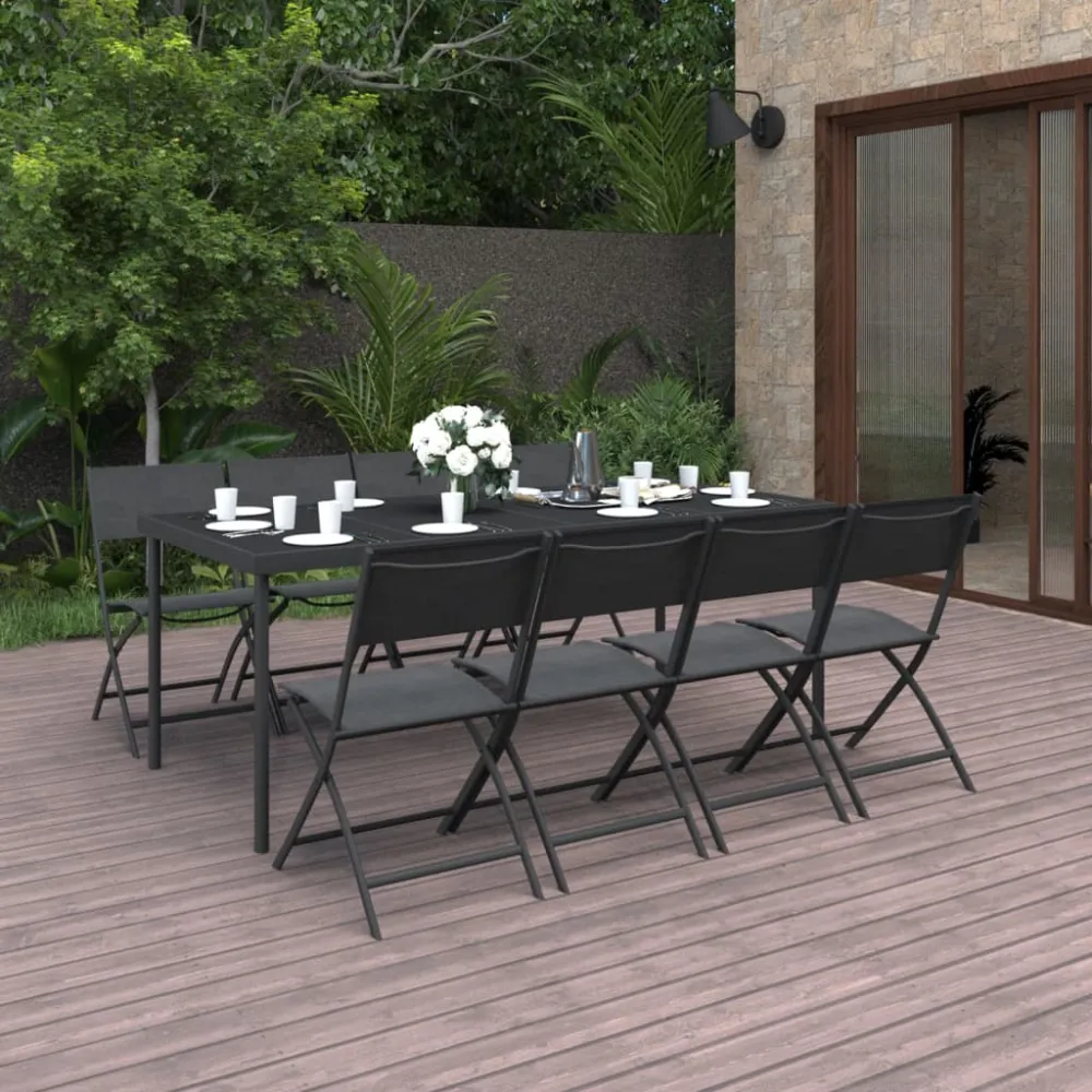 vidaXL juego de comedor de jardín 9 piezas acero con Sombrilla Incluida