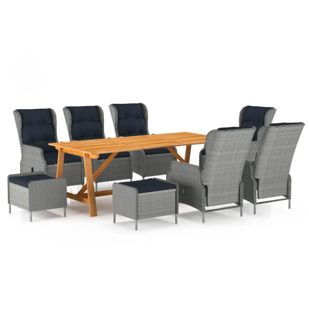 vidaXL juego de comedor de jardín 9 piezas gris nítido