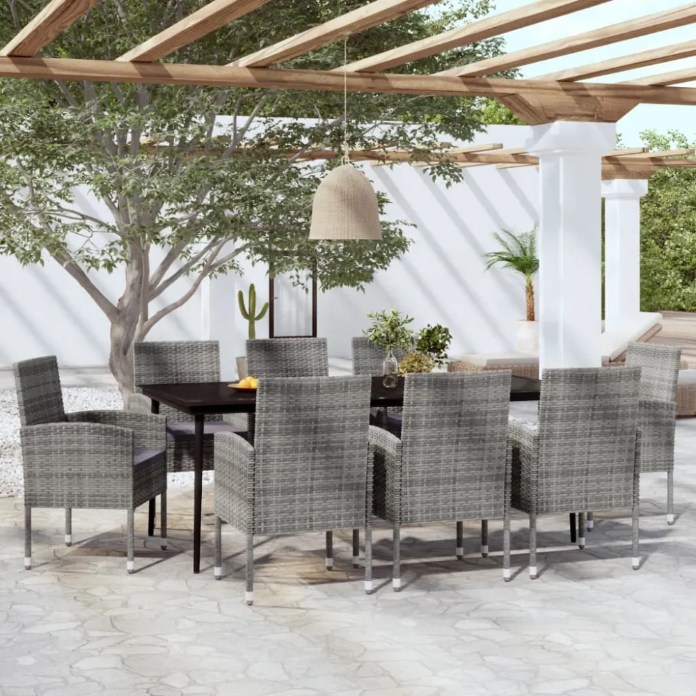 vidaXL juego de comedor de jardín 9 piezas gris antracita con Sombrilla Incluida