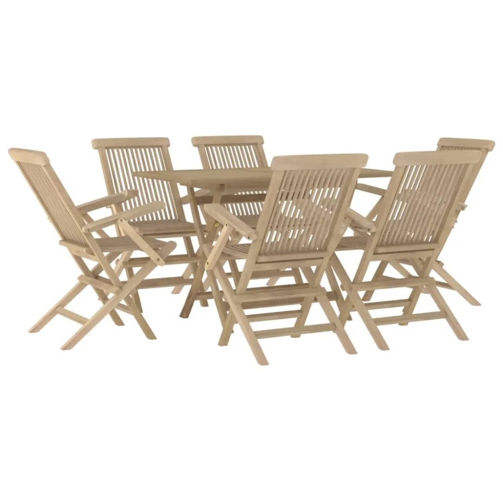 vidaXL juego de comedor de jardín 7 piezas madera maciza de teca gris para Terraza y Piscina