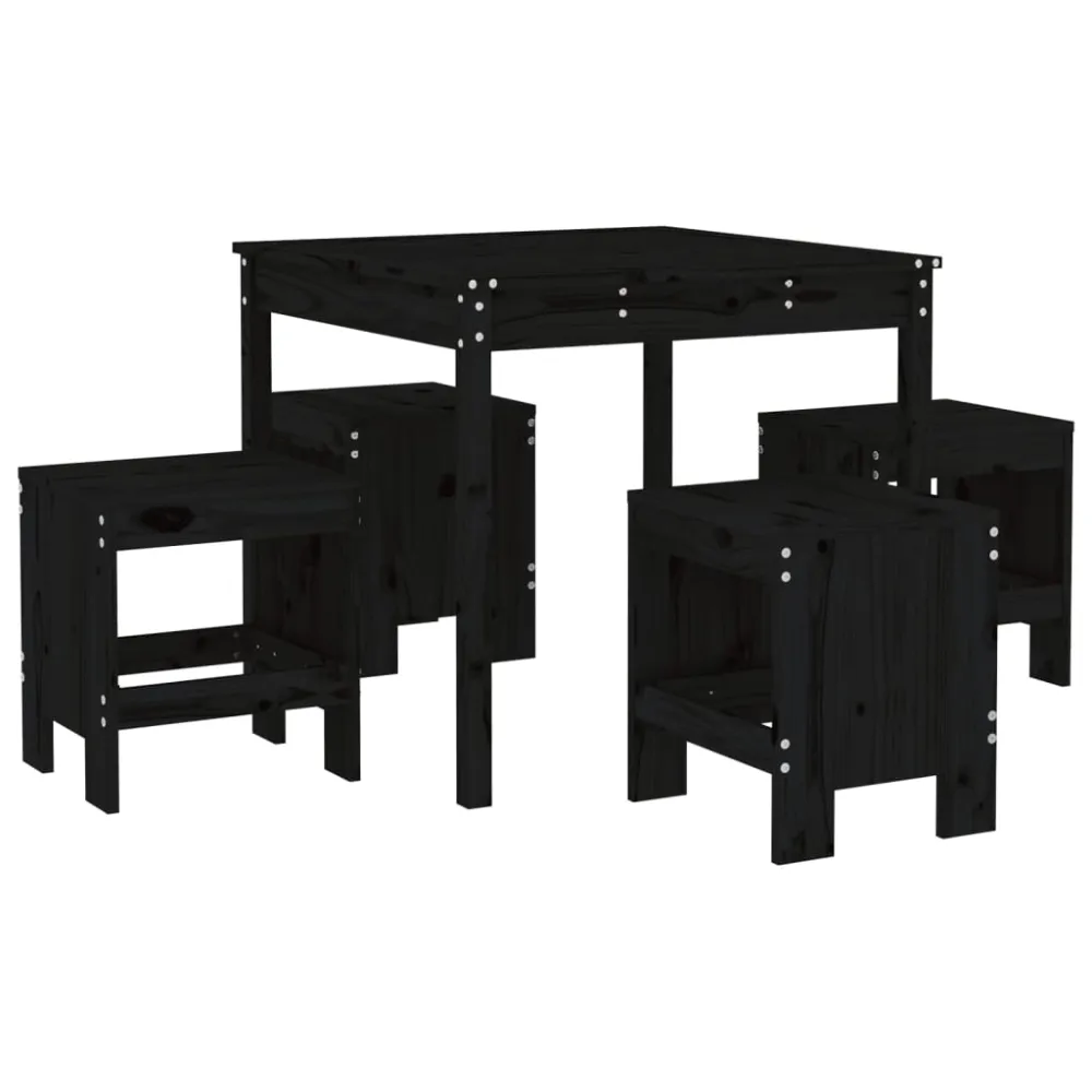 vidaXL juego de comedor de jardín 5 piezas madera maciza pino negro - Incluye Mesa y Sillas