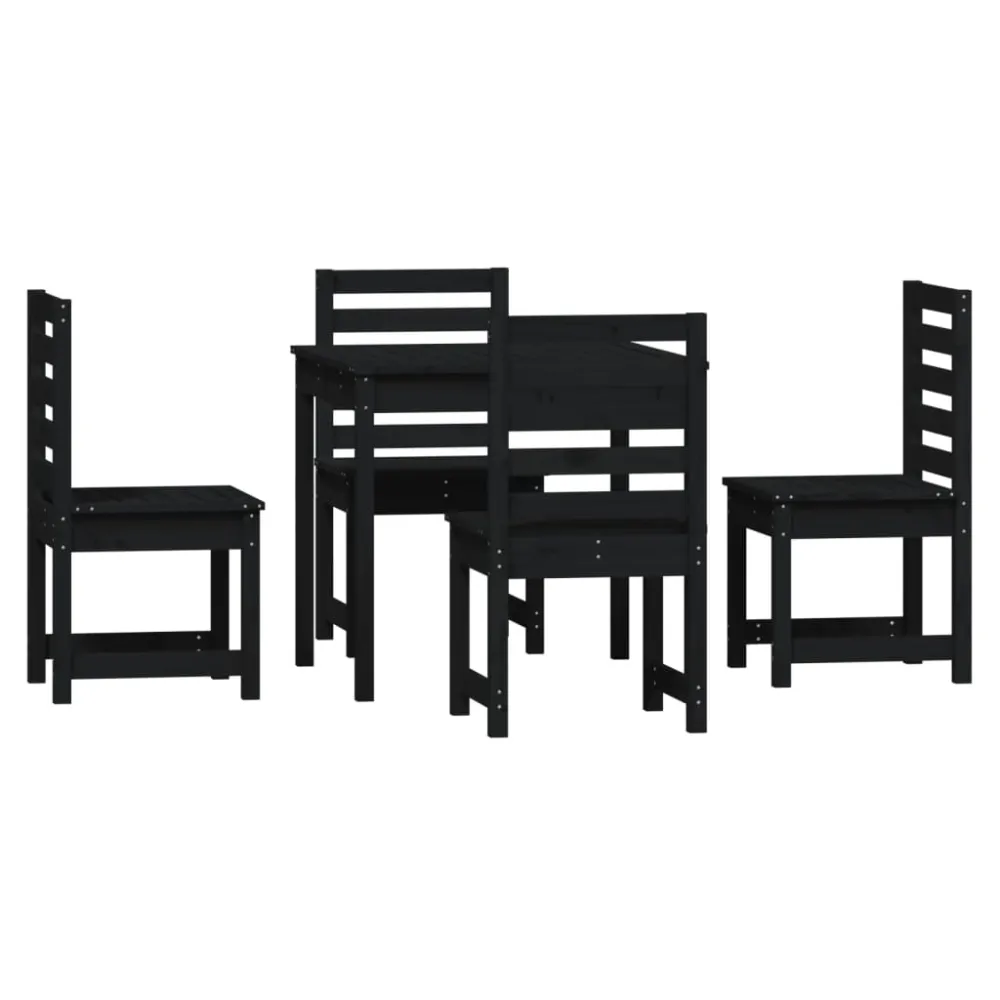 vidaXL juego de comedor de jardín 5 piezas madera maciza pino negro | Incluye Mesa y 4 Sillas |