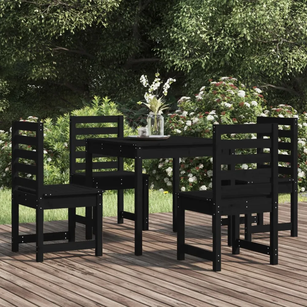 vidaXL juego de comedor de jardín 5 piezas madera maciza pino negro | Incluye Mesa y 4 Sillas |