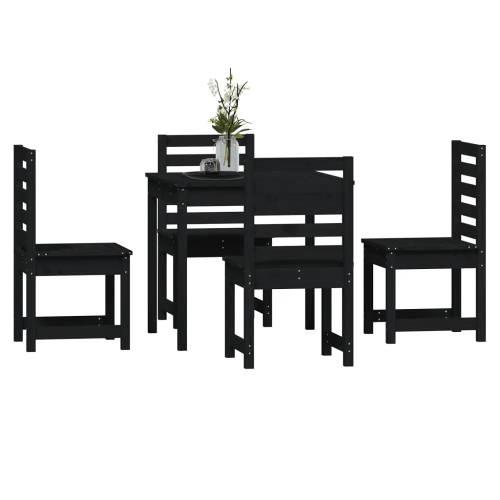vidaXL juego de comedor de jardín 5 piezas madera maciza pino negro | Incluye Mesa y 4 Sillas |