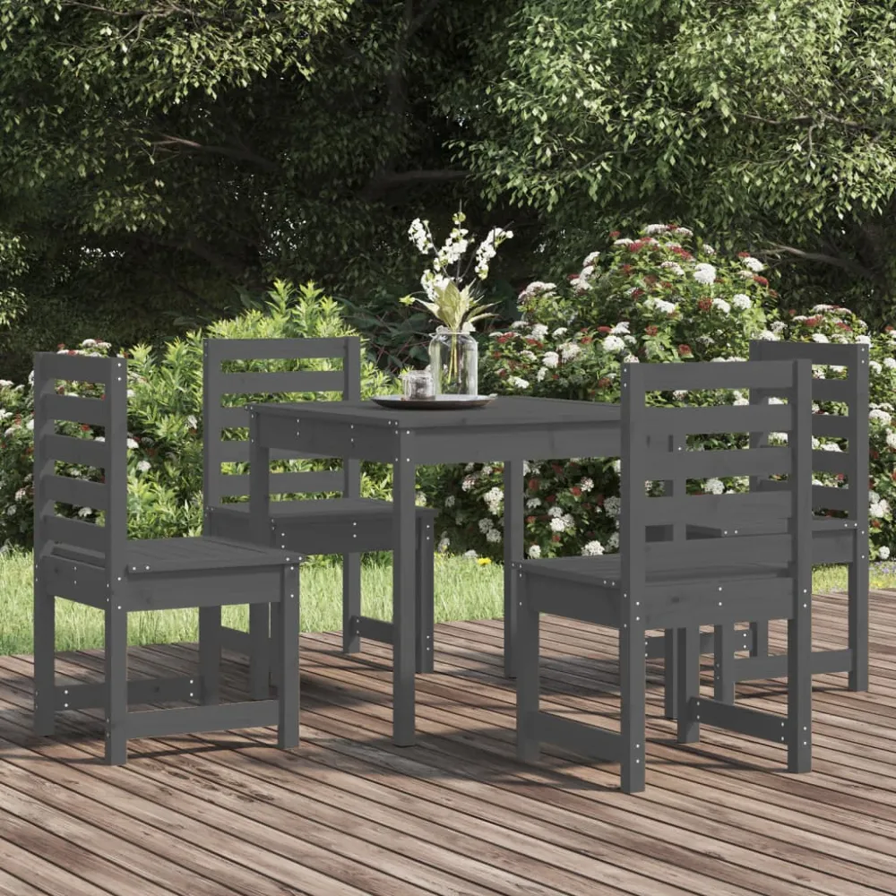 vidaXL juego de comedor de jardín 5 piezas madera maciza pino gris Material de Aluminio y Tela