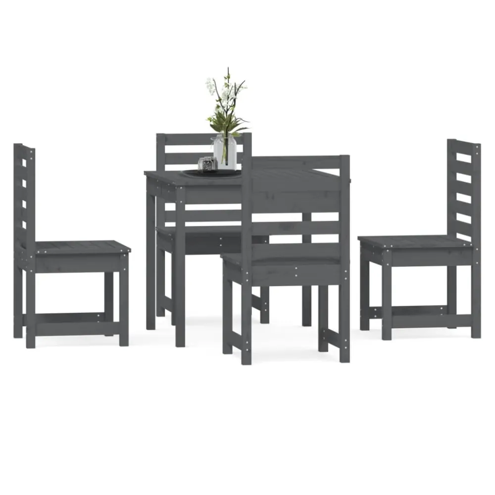 vidaXL juego de comedor de jardín 5 piezas madera maciza pino gris Material de Aluminio y Tela