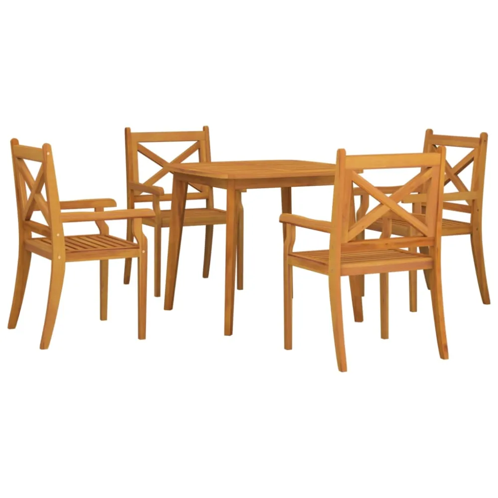 vidaXL juego de comedor de jardín 5 piezas madera maciza de acacia | Material Resistente los Rayos UV