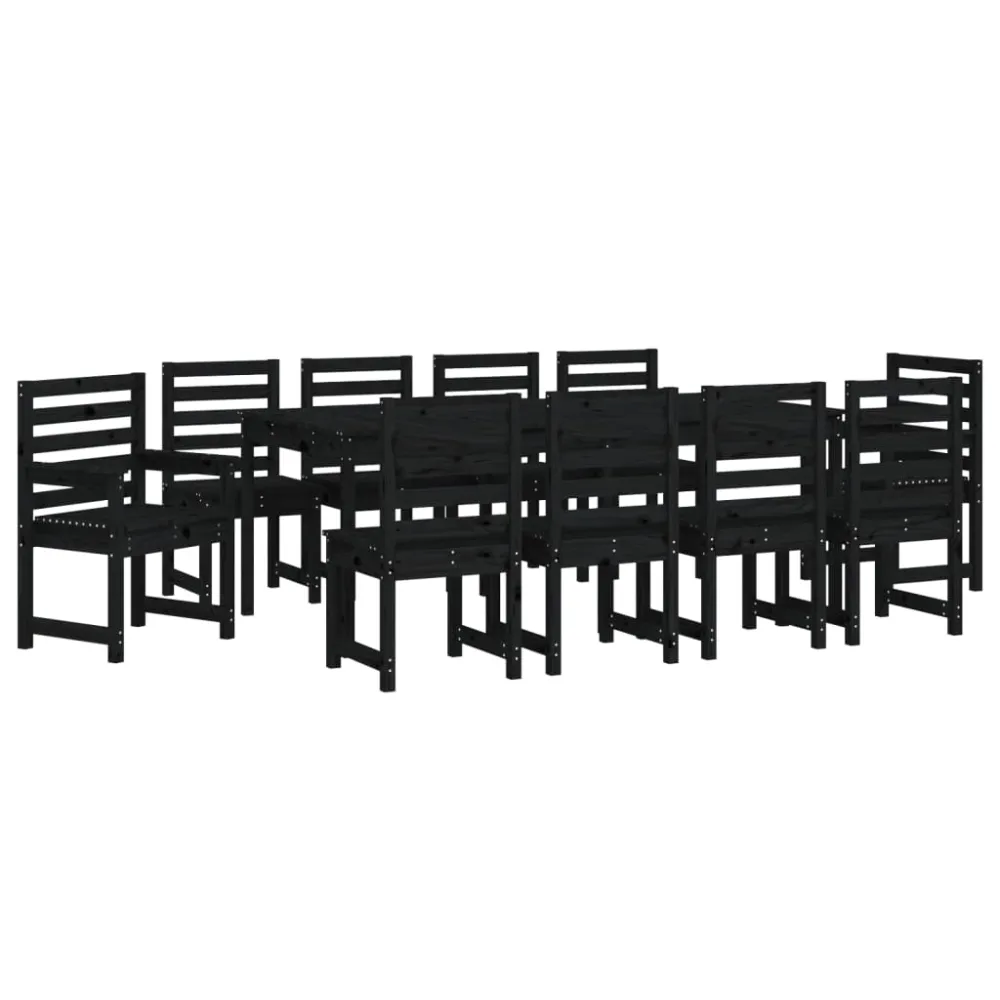 vidaXL juego de comedor de jardín 11 piezas madera maciza pino negro en Color Café y Beige