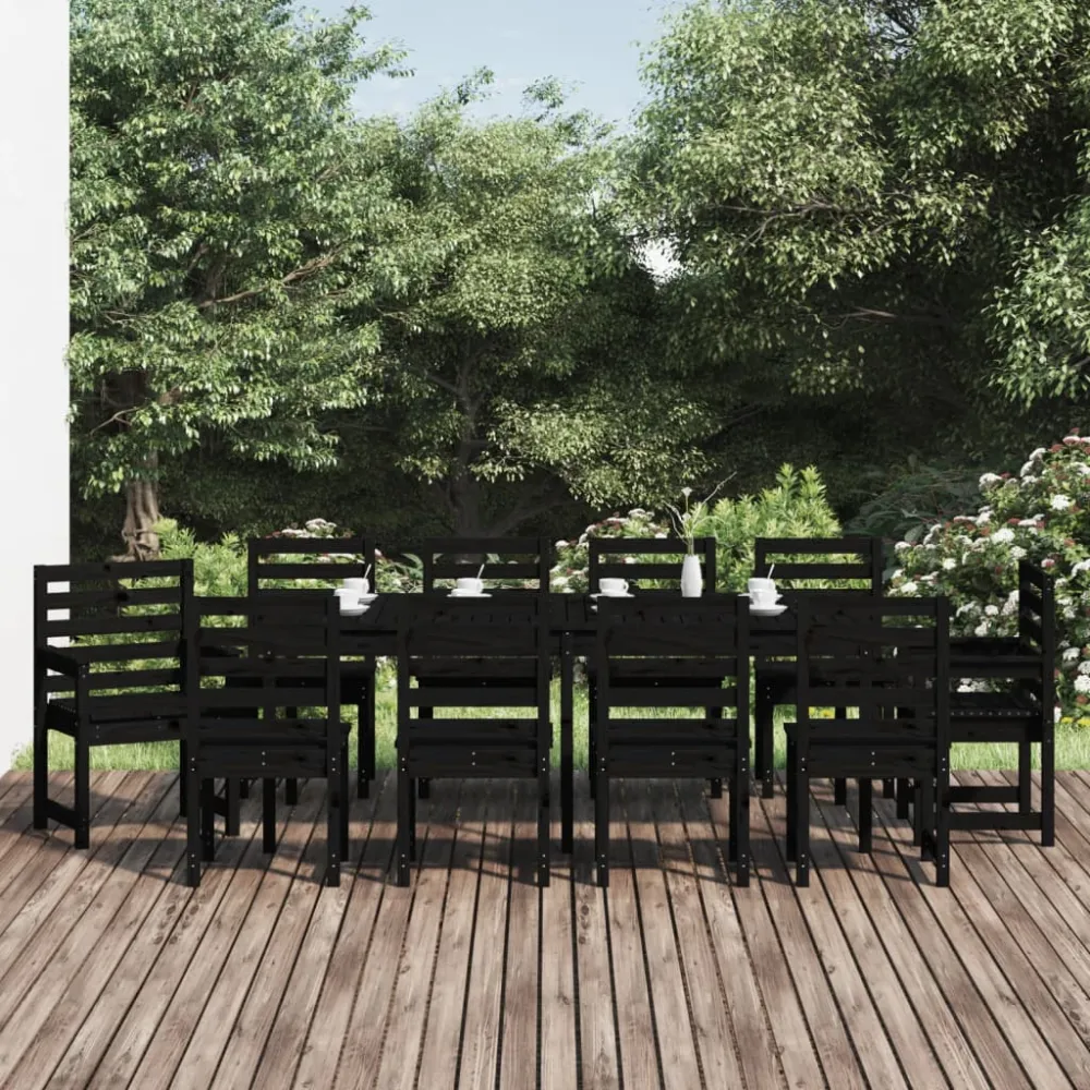 vidaXL juego de comedor de jardín 11 piezas madera maciza pino negro en Color Café y Beige