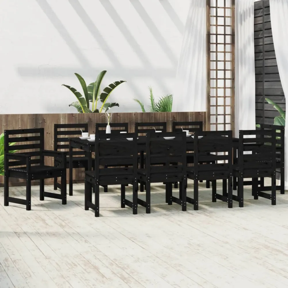 vidaXL juego de comedor de jardín 11 piezas madera maciza pino negro en Color Café y Beige
