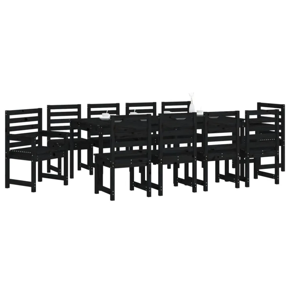 vidaXL juego de comedor de jardín 11 piezas madera maciza pino negro en Color Café y Beige