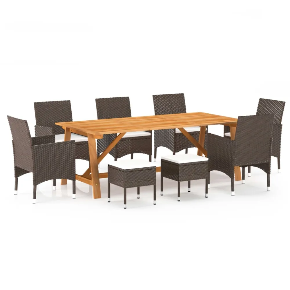 vidaXL juego de comedor de jardín 9 piezas marrón - Incluye Mesa y Sillas