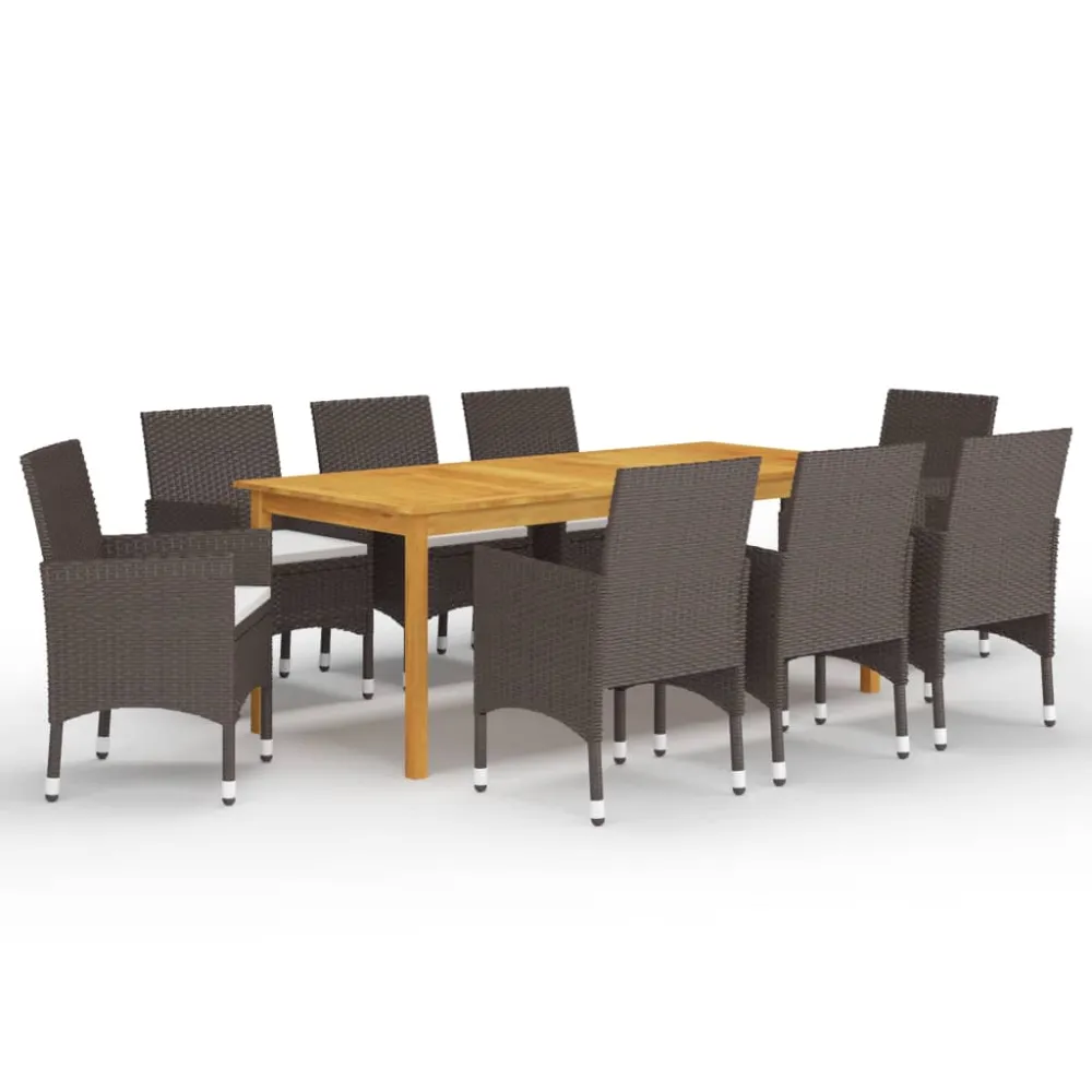 vidaXL juego de comedor de jardín de 9 piezas marrón con Mesa de Centro