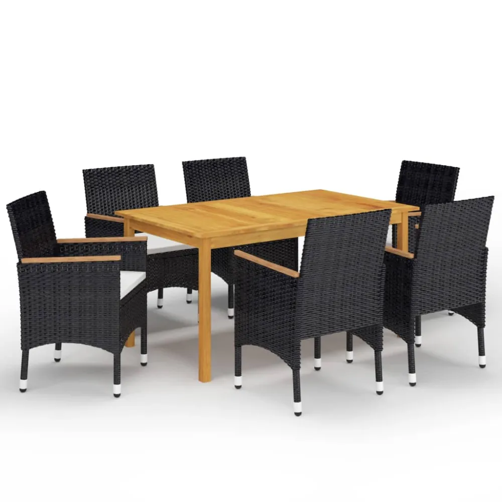vidaXL juego de comedor de jardín de 7 piezas negro en Ratán Sintético