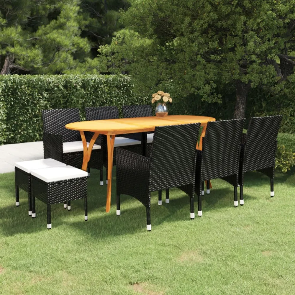 vidaXL juego de comedor de jardín 9 piezas negro en Ratán Sintético