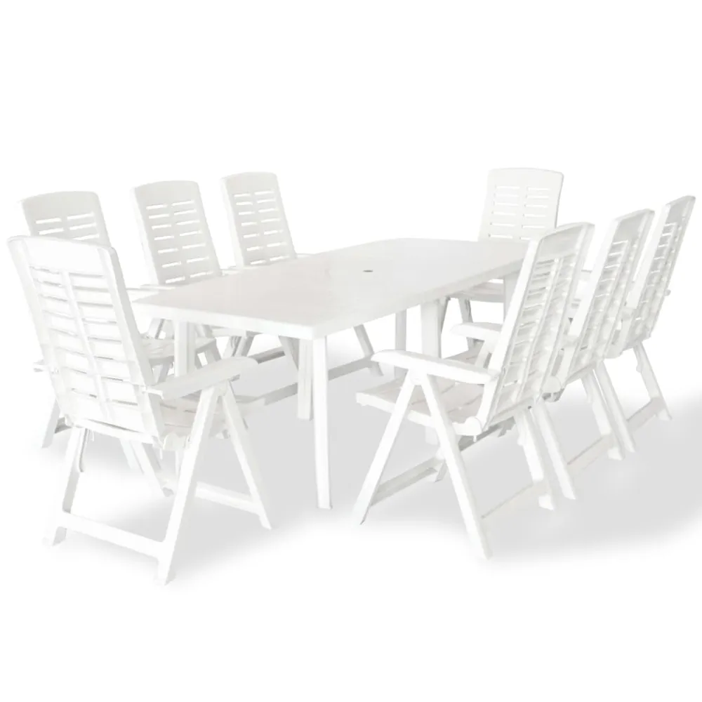 vidaXL juego de comedor de jardín 9 piezas plástico blanco para Terraza y Piscina