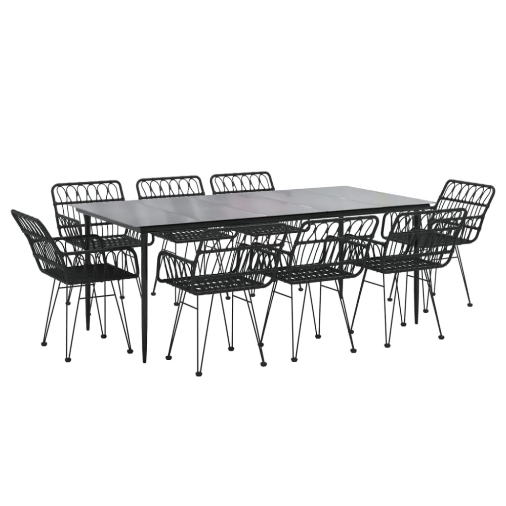 vidaXL juego de comedor de jardín 9 piezas ratán sintético negro en Color Café y Beige