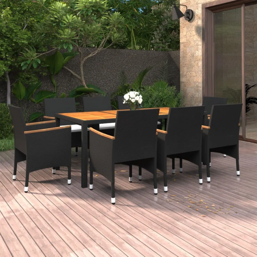 vidaXL juego de comedor de jardín 9 piezas ratán sintético negro en Ratán Sintético