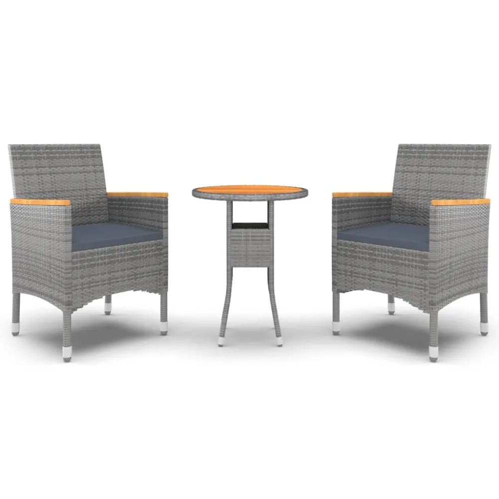 vidaXL juego de comedor de jardín 3 piezas ratán sintético gris con Mesa de Centro