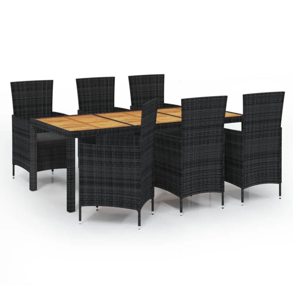 vidaXL juego de comedor de jardín 7 piezas ratán sintético negro | Material Resistente los Rayos UV
