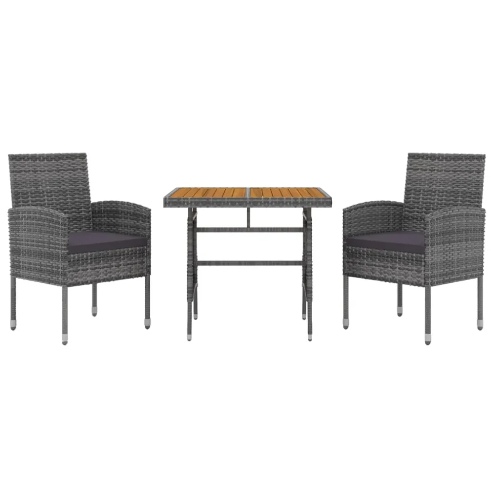 vidaXL juego de comedor de jardín 3 piezas ratán sintético gris en Ratán Sintético