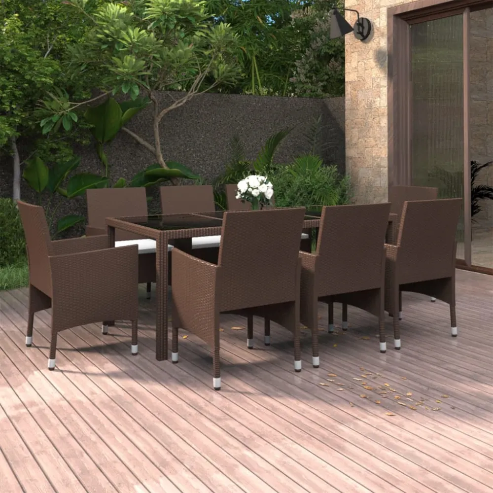 vidaXL juego de comedor de jardín 9 piezas ratán sintético marrón para 8 Personas