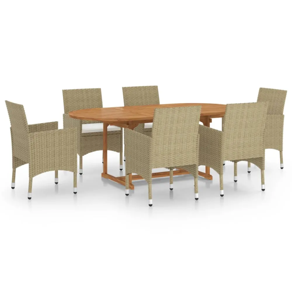 vidaXL juego de comedor de jardín 7 piezas ratán sintético crema