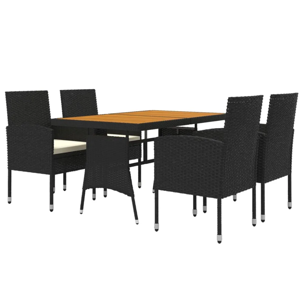 vidaXL juego de comedor de jardín 5 piezas ratán sintético negro Material de Aluminio y Tela