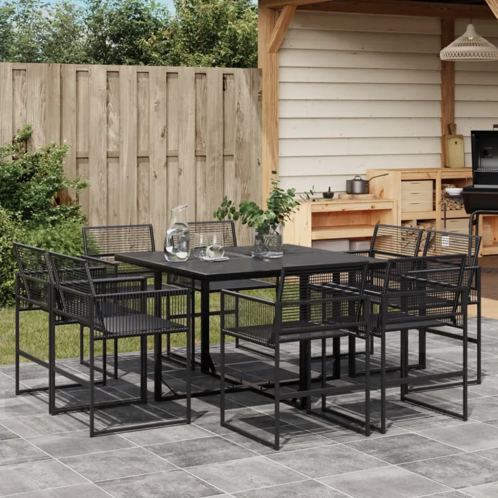 vidaXL juego de comedor de jardín 9 piezas ratán sintético negro con Cojines Prueba de Agua