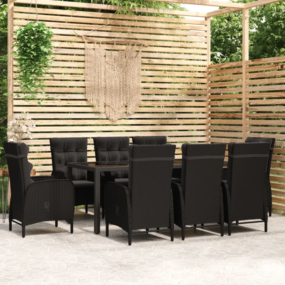 vidaXL juego de comedor de jardín 9 piezas ratán sintético negro en Color Café y Beige