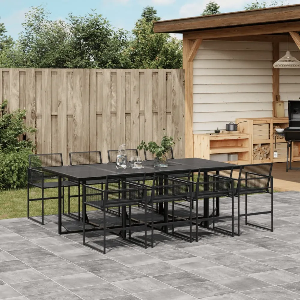 vidaXL juego de comedor de jardín 9 piezas ratán sintético negro en Ratán Sintético