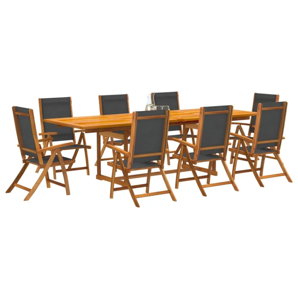vidaXL juego comedor de jardín 9 pzas madera maciza acacia y textileno con Mesa de Centro