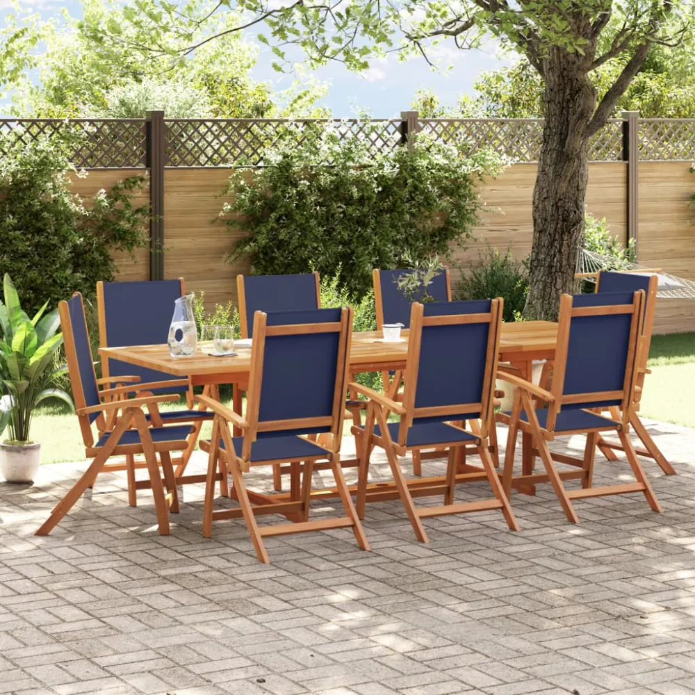vidaXL juego comedor de jardín 9 pzas madera maciza acacia y textileno con Mesa de Centro