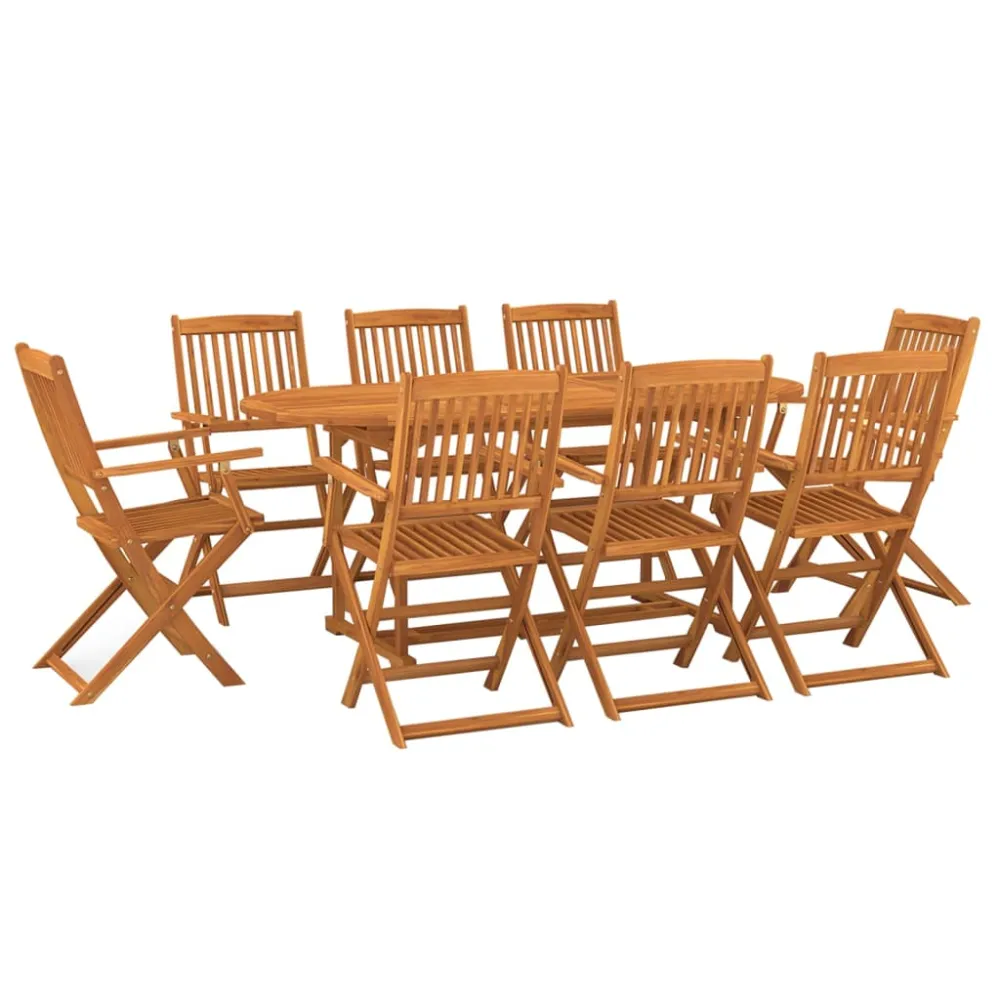 vidaXL juego comedor de jardín 9 pzas madera maciza acacia 180x90x75cm con Sombrilla Incluida