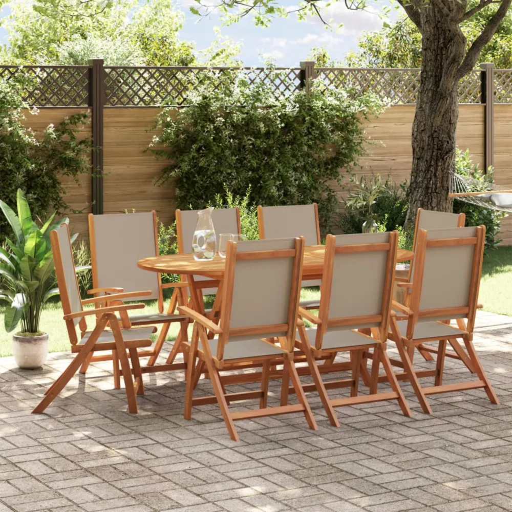 vidaXL juego comedor de jardín 9 pzas madera maciza acacia y textileno con Cojines Prueba de Agua